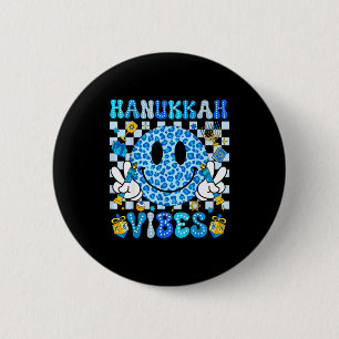 Hanukkah Vibes Groovy Smile Face Jewish Holiday Ch 6 Cm Round Badge