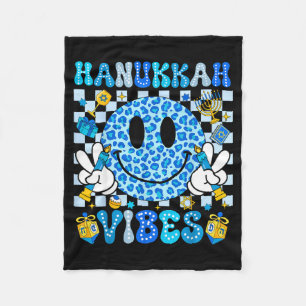 Hanukkah Vibes Groovy Smile Face Jewish Holiday Ch Fleece Blanket