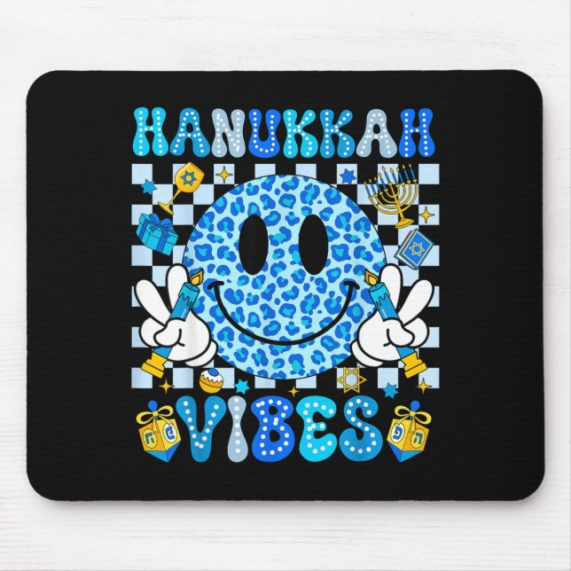 Hanukkah Vibes Groovy Smile Face Jewish Holiday Ch Mouse Pad (Front)