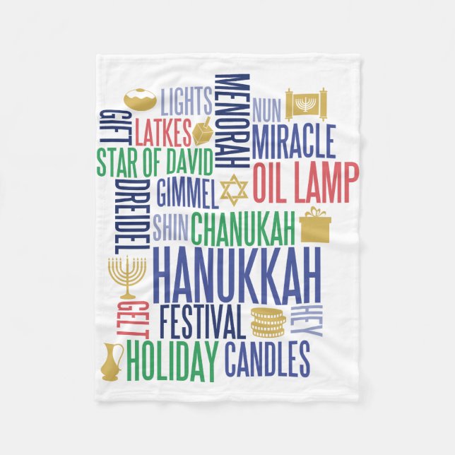 Hanukkah Words Holiday Fleece Blanket (Front)