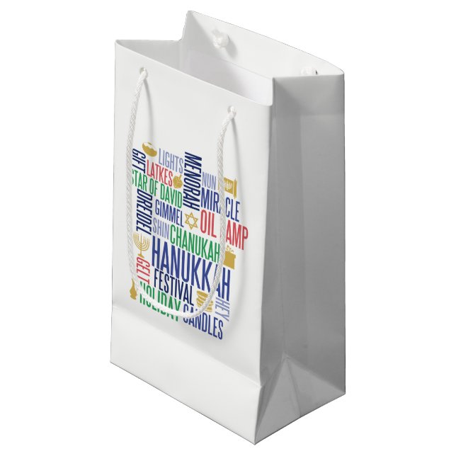 Hanukkah Words Holiday Gift Bag (Front Angled)