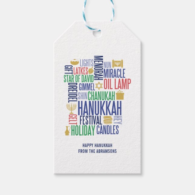 Hanukkah Words Holiday Gift Tags (Front)
