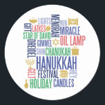 Hanukkah Words Holiday Round Stickers<br><div class="desc">You can find additional coordinating items in our "Hanukkah Words Holiday" collection.</div>