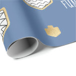 Hanukkah Wrapping Paper Black/Gold Fun Personalise<br><div class="desc">Hanukkah "Black and Gold Pretty" Hope you like my newest "Black and Gold Pretty" gift wrap with dreidel and stars sprinkled around to pretty up your gifts:) Choose from 4 styles and 5 sizes of wrapping paper. Change out the background colour and personalise more by changing out the text. Use...</div>