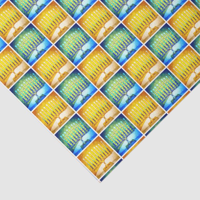 Hanukkah Yellow Blue Menorah Pattern Modern Simple Tissue Paper (Detail)