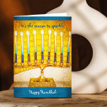 Hanukkah Yellow Gold Menorah Season to Sparkle Holiday Card<br><div class="desc">“It’s the season to sparkle. Happy Hanukkah.” A close-up photo of a bright, colourful, yellow gold artsy menorah helps you usher in the holiday of Hanukkah. Feel the warmth and joy of the holiday season whenever you send this stunning, colourful Hanukkah greeting card. Matching envelopes, stickers, stamps, tote bags, serving...</div>