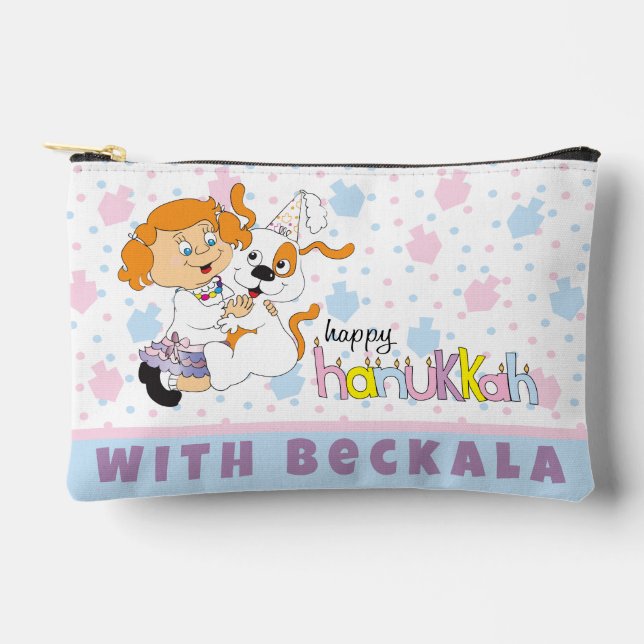 Hanukkah Zeevie and Friend Dreidel Game Accessory Pouch (Front)