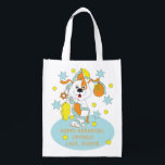 Hanukkah Zeevie Celebrates Grocery Bag<br><div class="desc">Hanukkah Zeevie Celebrates, white 2-sided bag. All design elements can be edited. All editable text can be deleted and replaced with your own message. Use your favourite font colour, size, and style. Happy Hanukkah/Chanukah! Style: Reusable Bag Go green and save the planet with our reusable grocery bag! Made with a...</div>