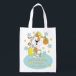 Hanukkah Zeevie Celebrates Grocery Bag<br><div class="desc">Hanukkah Zeevie Celebrates, white 2-sided bag. All design elements can be edited. All editable text can be deleted and replaced with your own message. Use your favourite font colour, size, and style. Happy Hanukkah/Chanukah! Style: Reusable Bag Go green and save the planet with our reusable grocery bag! Made with a...</div>