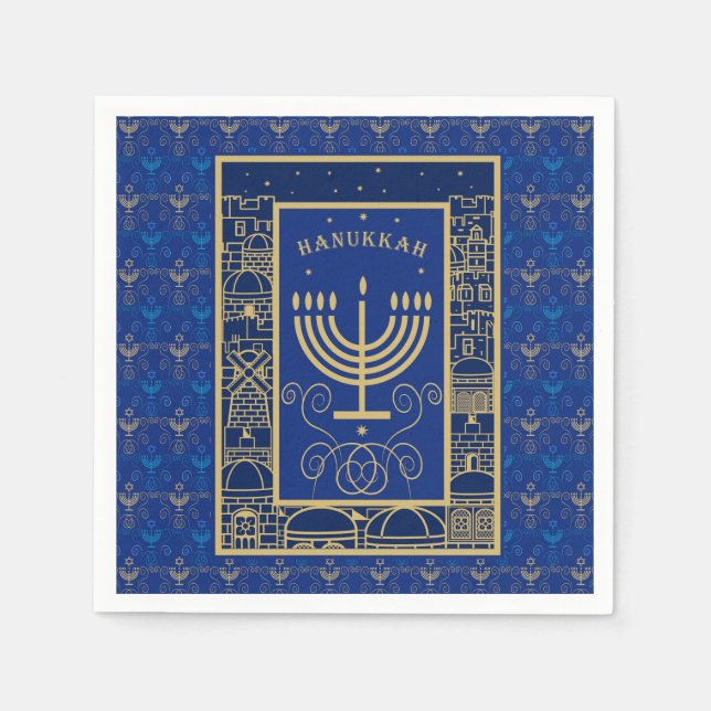 Hanukkiah Happy Hanukkah Jewish dreidel Menorah Napkin (Front)