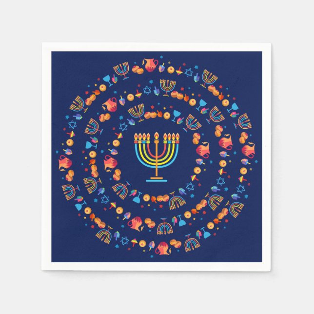 Hanukkiah Happy Hanukkah Jewish dreidel Menorah Napkin (Front)