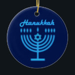 Hanukkiah Happy Hanukkah Jewish Holiday Menorah Ceramic Tree Decoration<br><div class="desc">Hanukkiah Symbol. Happy Hanukkah Party Jewish Holiday Blue Menorah. Jewish Holiday Chanukkah Decoration with traditional Chanuka decorative symbol - Navy Blue color hanukkiah menorah, candlestick with candles, star of David and neon blue glowing lights illustration. Hanukkah Festival of lights Event Decoration. Jerusalem, Israel. Home > Home Décor > Christmas Décor...</div>