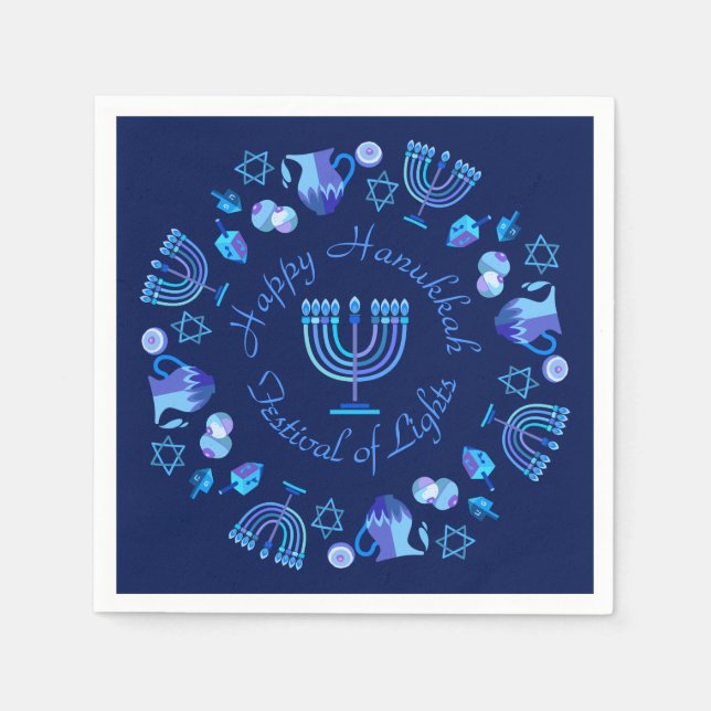 Hanukkiah Happy Hanukkah Jewish Holiday Menorah Napkin (Front)