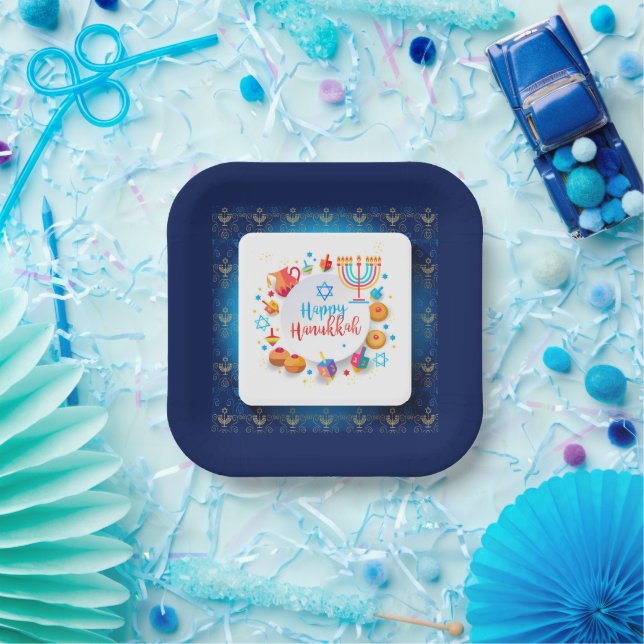 Hanukkiah Happy Hanukkah Jewish Holiday Menorah Paper Plate (Party)