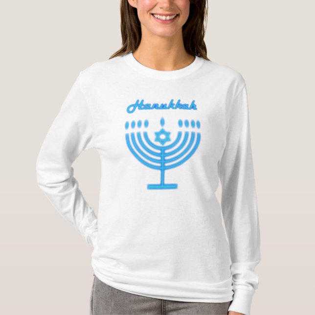 Hanukkiah Happy Hanukkah Jewish Holiday Menorah T-Shirt (Front)