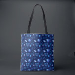 Hanukkiah Happy Hanukkah Jewish Holiday Menorah Tote Bag<br><div class="desc">Hanukkiah Symbol. Happy Hanukkah Party Jewish Holiday Blue Menorah Pattern. Jewish Holiday Chanukkah Decoration with traditional Chanuka decorative symbol - Navy Blue colour hanukkiah menorah, candlestick with candles, star of David and neon blue glowing lights illustration. Hanukkah Festival of lights Event Decoration. Jerusalem, Israel. Accessories > Bags & Wallets >...</div>