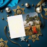 Hanukkiah Menorah Happy Hanukkah Photo<br><div class="desc">Illustrated menorah (hanukkiah) and "Happy Hanukkah" in real foil. Add a message or more photos to the back side. Choose from gold,  silver or rose gold foil</div>