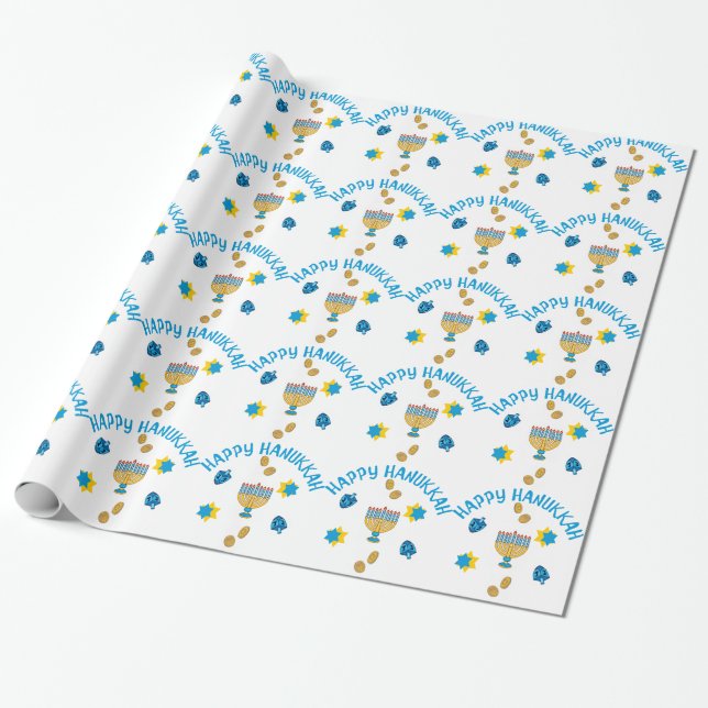 Hanukkuh Symbols Wrapping Paper (Unrolled)