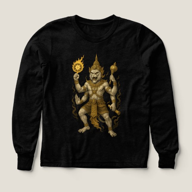 Hanuman Thai Temple T-Shirt – Mythical Warrior Str (Design Front)