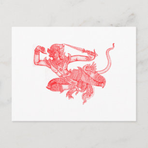 Hanuman Vintage Book Illustration Postcard