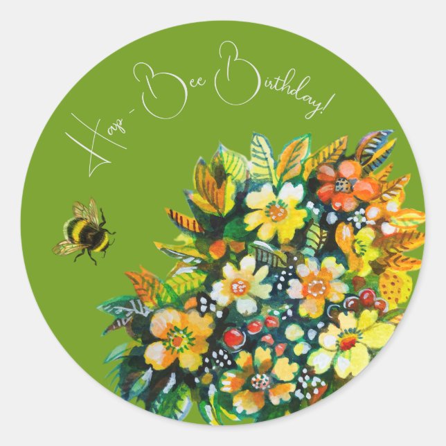 Hap - Bee Birthday Classic Round Sticker (Front)