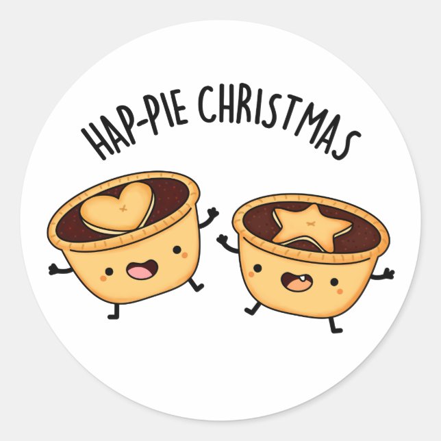 Hap-pie Christmas Funny Christmas Pie Pun  Classic Round Sticker (Front)