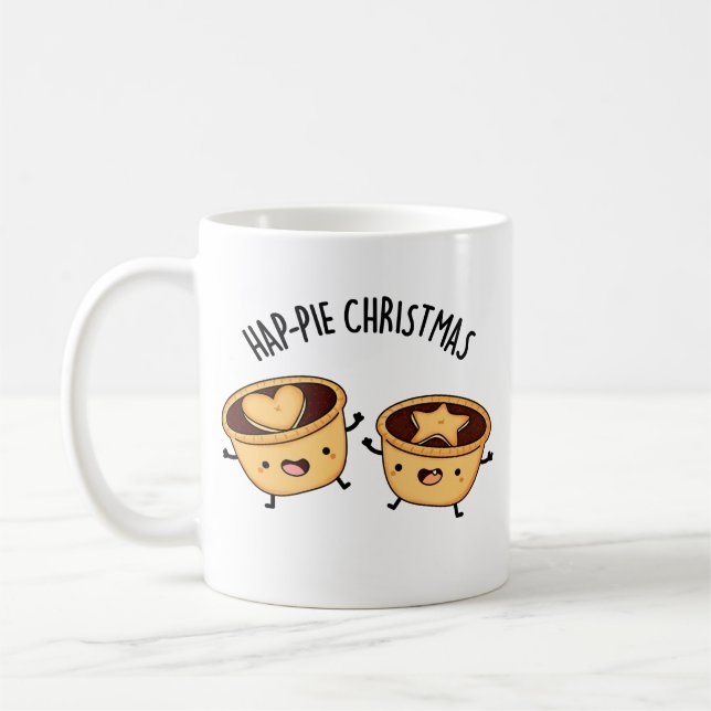Hap-pie Christmas Funny Christmas Pie Pun  Coffee Mug (Left)