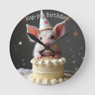 Hap pig Birthday Round Clock