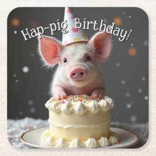 Hap pig Birthday Square Paper Coaster