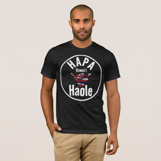 HAPA HAOLE TRIBAL HI Flag SHAKA HAWAII Wht T-Shirt (Front Full)