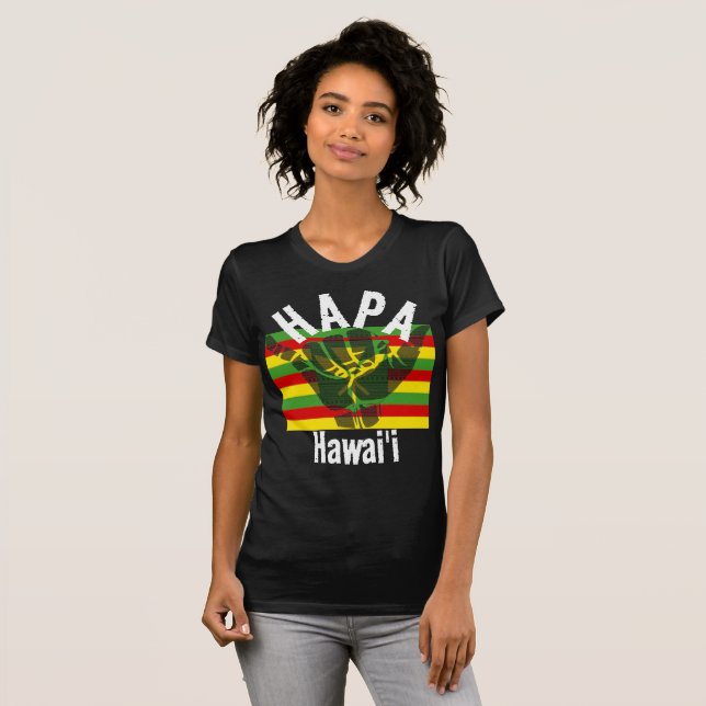 HAPA HAWAII Kānaka Maoli Flag TRIBAL SHAKA BG Wht T-Shirt (Front Full)