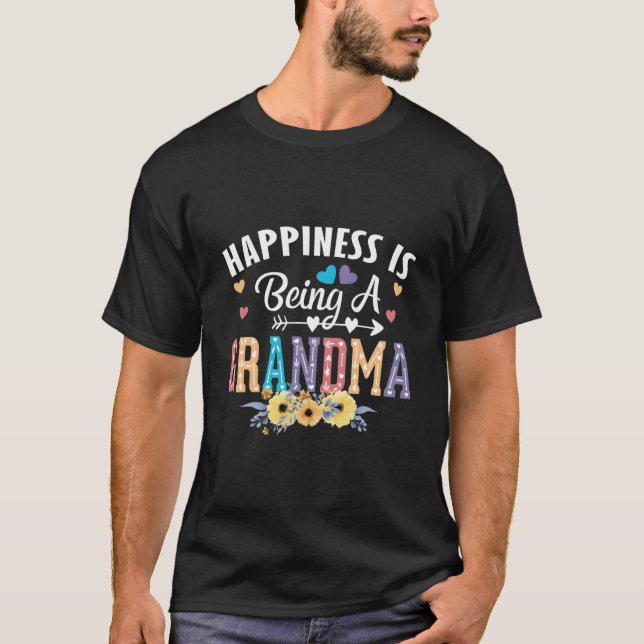 Hapess Being A Grandma Grandmother Floral Grandma T-Shirt (Front)