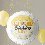 Happ-Bee Birthday Bee Honeycomb Kids Name Balloon<br><div class="desc">Personalised Happ-Bee birthday balloon is as sweet as honey! This bee birthday party balloon is personalised for your guest of honour and features a playful pun. The design has includes honeycomb, dripping honey, flowers, cute little bumble bees and bold typography. For co-ordinating invitations and party decor, please browse my So...</div>