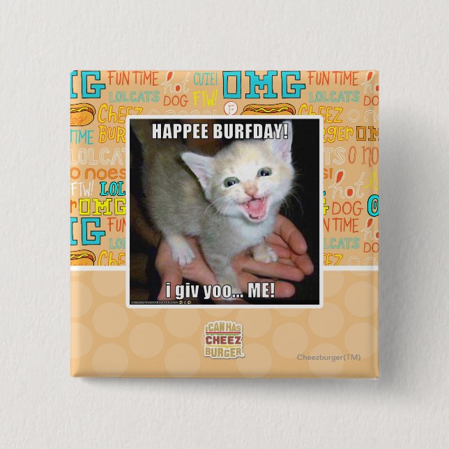 HAPPEE BURFDAY! 15 CM SQUARE BADGE (Front)