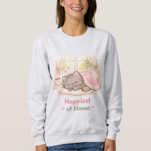 Happiest at Home Kawaii Cute Kitty Cat Homebody Sweatshirt