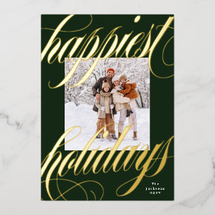 happiest christmas calligraphy green frame gold