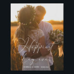 Happiest Day Elegant Calligraphy Wedding Photo Faux Canvas Print<br><div class="desc">An exquisite wedding photo canvas featuring your beautiful wedding photographs. An elegant white calligraphy overlay 'happiest day ever', embellished with decorative heart flourishes, graces the image with personalised text of the couple's name and wedding date creating a timeless and intimate feel. The text is delicately placed across the canvas, and...</div>