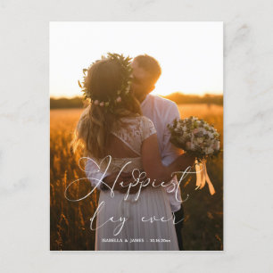 Happiest Day Elegant Calligraphy Wedding Photo Postcard