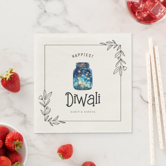 Happiest Diwali watercolour stars customisable Napkin (Insitu)