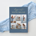 Happiest Hanukkah Elegant 6 Photo Collage<br><div class="desc">Share cheer with these modern Hanukkah holiday cards featuring 6 of your favourite photos in a grid collage layout. "Happiest Hanukkah" appears at the top in gold foil hand lettered calligraphy and classic serif lettering on a dusty slate blue background. Personalise with your family name and the year at the...</div>
