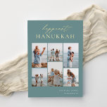 Happiest Hanukkah Elegant 6 Photo Collage<br><div class="desc">Share cheer with these modern Hanukkah holiday cards featuring 6 of your favourite photos in a grid collage layout. "Happiest Hanukkah" appears at the top in gold foil hand lettered calligraphy and classic serif lettering on a dusty teal background. Personalise with your family name and the year at the lower...</div>