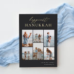 Happiest Hanukkah Elegant 6 Photo Collage<br><div class="desc">Share cheer with these modern Hanukkah holiday cards featuring 6 of your favourite photos in a grid collage layout. "Happiest Hanukkah" appears at the top in gold foil hand lettered calligraphy and classic serif lettering on a soft black background. Personalise with your family name and the year at the lower...</div>