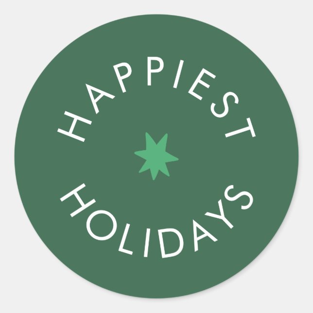 Happiest Holiday Star Badge Classic Round Sticker (Front)