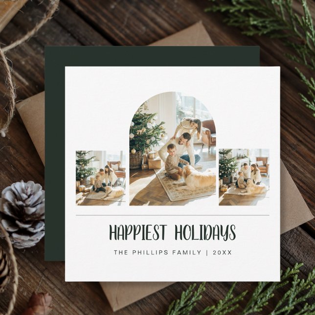 Happiest Holidays Arch Green Photo Christmas Holiday Card (Creator Uploaded)