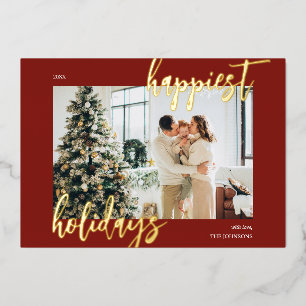 Happiest Holidays Brush Script Photo Red