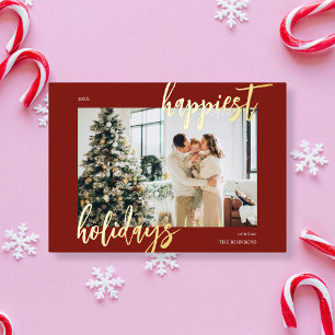 Happiest Holidays Brush Script Photo Red