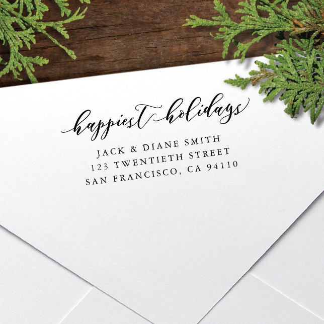 Happiest Holidays Calligraphy | Return Address Self-inking Stamp (Creator Uploaded)