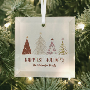 Happiest Holidays Christmas Holiday Trees Custom Glass Tree Decoration