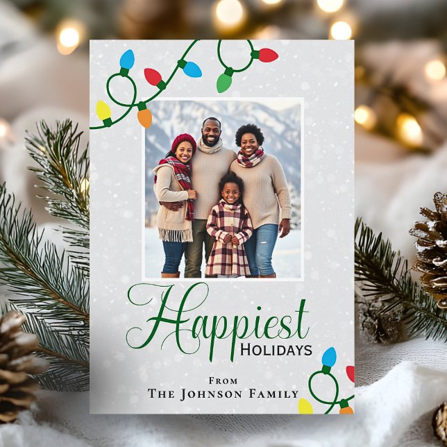 Happiest Holidays Christmas Lights Family Photo  Holiday Card (Creator Uploaded)