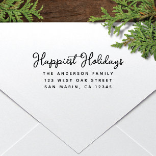 Happiest Holidays Christmas Script Return Address Self-inking Stamp